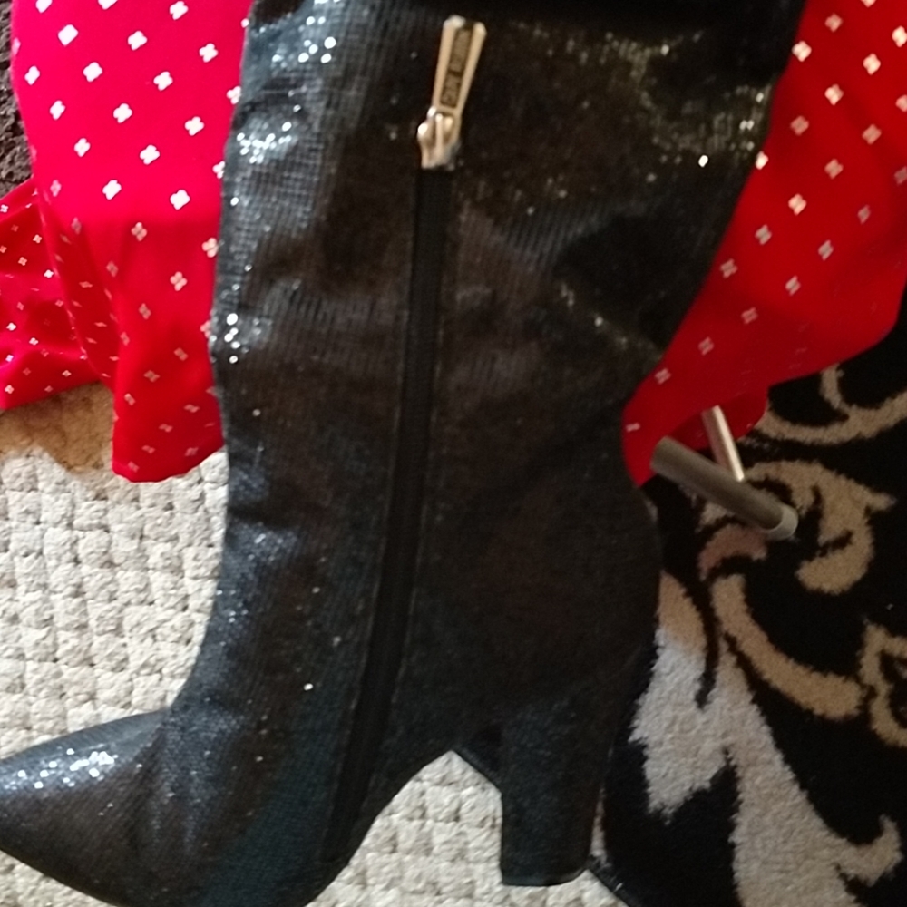 Sparkly, Black, Ruched Tall Boots